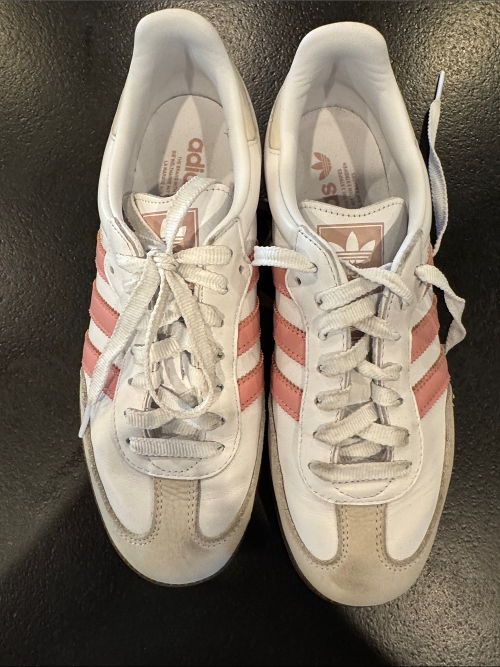 adidas Women’s White Sneakers with Pink Stripes and Beige Accents